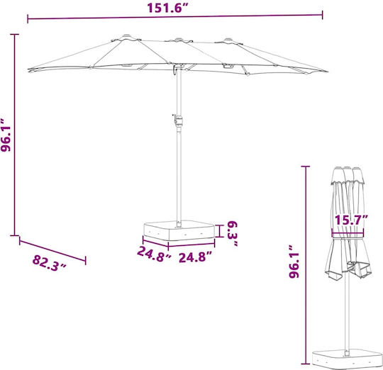 Aluminium-Garten- und Terrassen-Sonnenschirm Grau 3,85x2,09xH2,44m