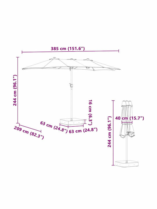 Umbrelă Din Aluminiu Neagră 3.85x2.09xÎnălțime 2.44m