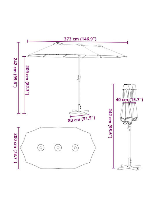 Aluminium-Garten- und Terrassen-Sonnenschirm Grau 3,8x1,96xH2,35m