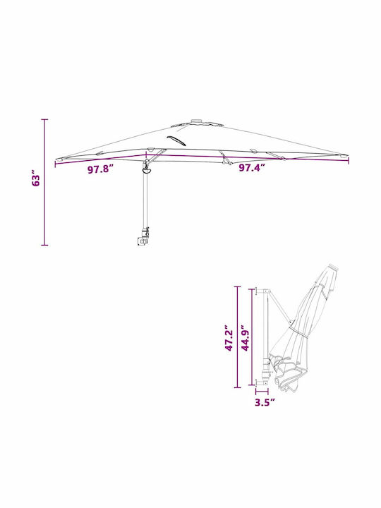 Umbrella Floor Aluminum Orange with LED Lighting 2.48x2.47m
