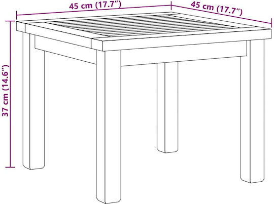 Sitting Room Table for Small Outdoor Spaces from Teak Brown 45x45x36cm