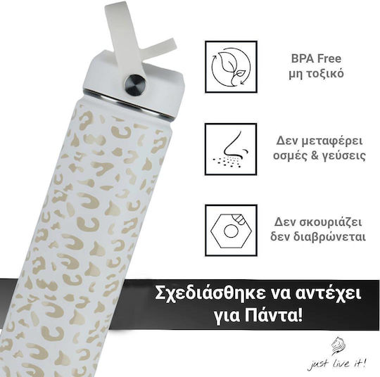 Cool'NMore Бутилка Термос Неръждаема Стомана Без BPA 750ml Бял с Мундщук, Примка, Сламка и Дръжка