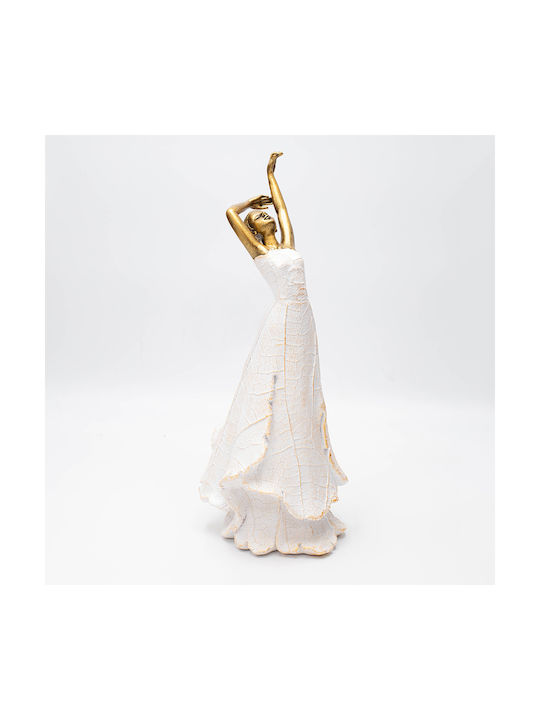 Tabletop Decorative Figure Woman Dancing Polyresin Gold-White 12.8x10.1x27.9cm