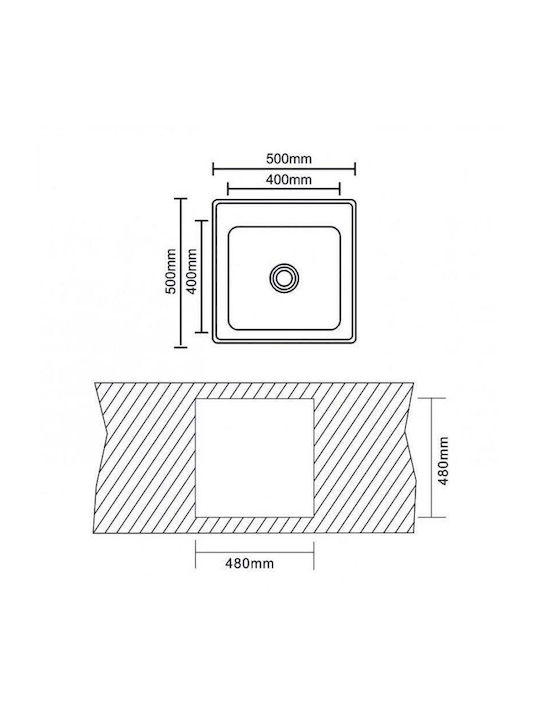 Inter Ceramic Ένθετος Νεροχύτης Inox Σατινέ Μ50xΠ50cm Ασημί
