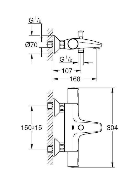 Grohe Precision Αναμεικτική Μπαταρία Μπανιέρας Θερμοστατική Ασημί