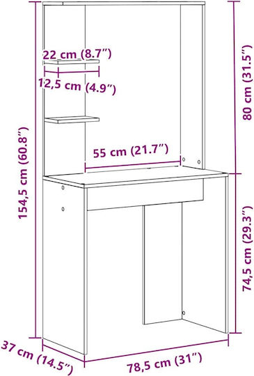 Computer Büro Holz Smoked Oak 78.5x37x154.5cm