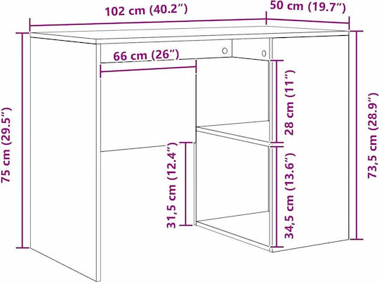 White Wooden Desk 90x50x75cm