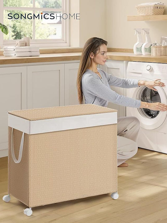 Songmics Wicker Collapsible Laundry Basket 140lt with Cap 66.5x37.5x65cm Beige