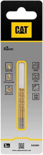 CAT Set of 3 Drills HSS Titanium with Cylindrical Shank for Metal και Wood