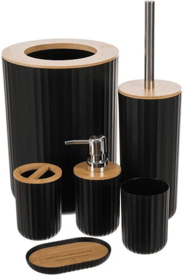 Set Accesorii Pentru Baie Din Bambus Negru 6 Bucăți