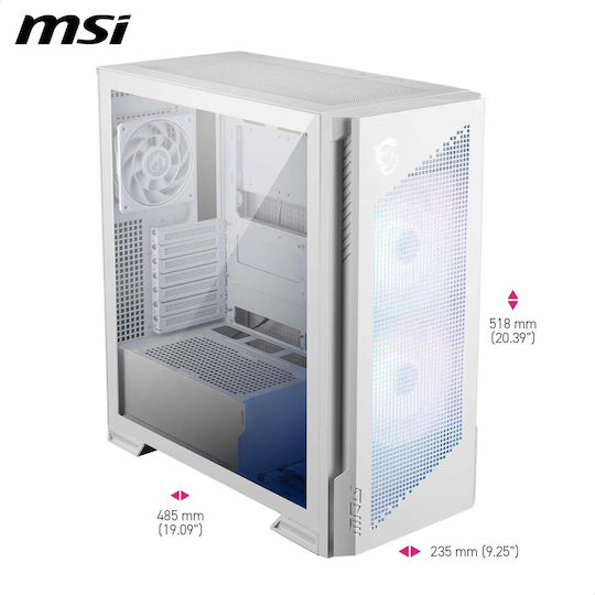 MSI MPG Velox 300R Airflow PZ Gaming Midi Tower Computer Case with ARGB Lighting White