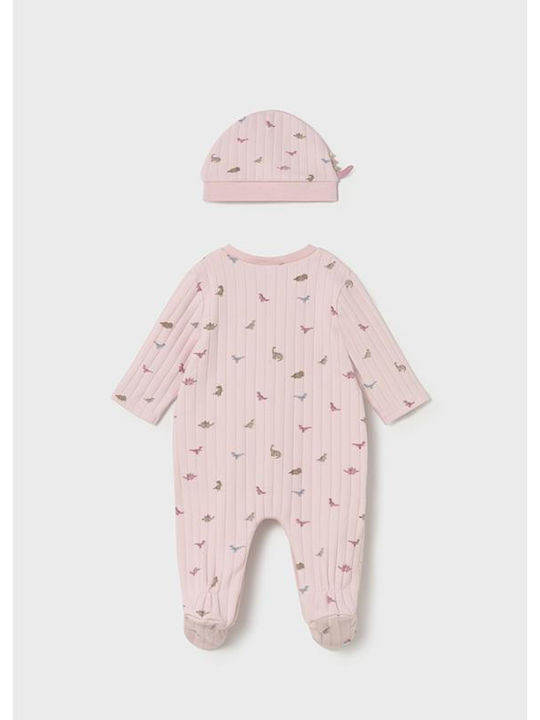 Mayoral Baby Bodysuit Set Long-Sleeved with Cap Baby Pink 2pcs