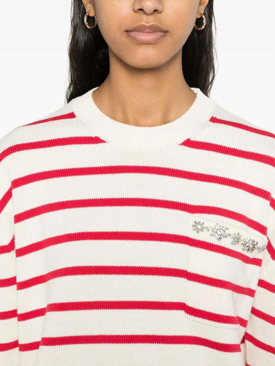 Women's Sweater Cotton Striped Red, White