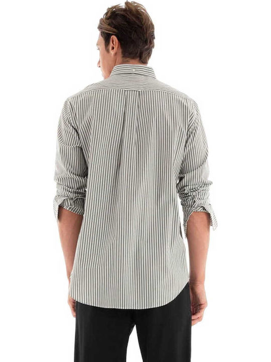 Long-sleeved Cotton Shirt Striped Green