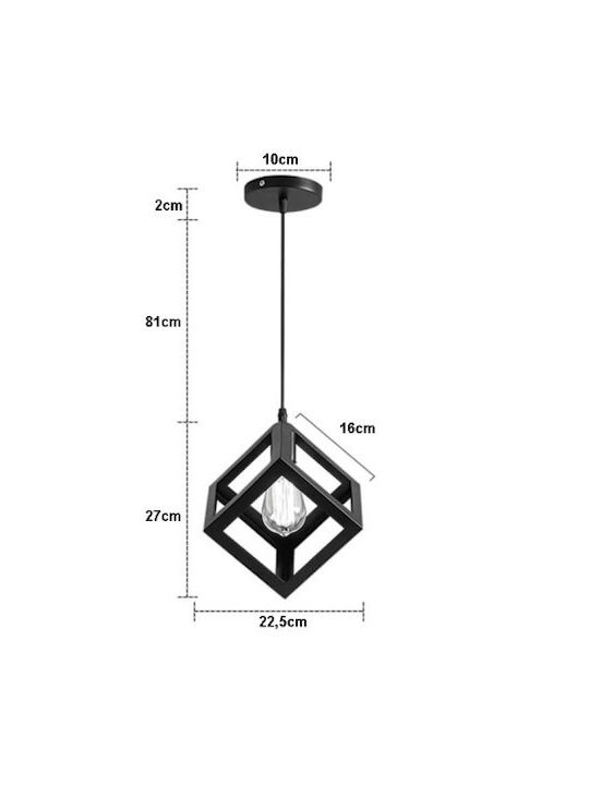 Diamond Adjustable Pendant Light Black with Socket E27 27x27cm