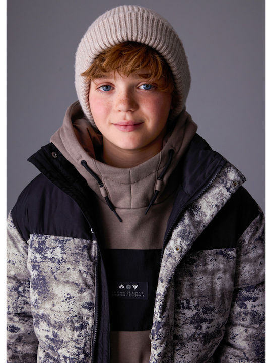 Kids Casual Long Jacket with Hood Beige