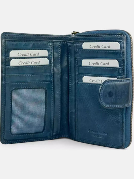 Large Leather Women's Wallet Blue