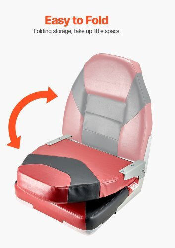 Vevor Boat Seat High Backrest Folding Boat Seat Sponge Cushion Black & Red