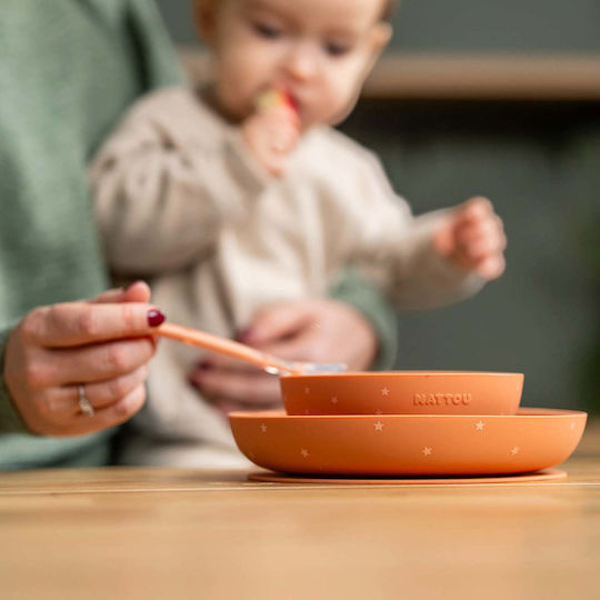 Nattou Feeding Set made of Silicone Orange 3pcs
