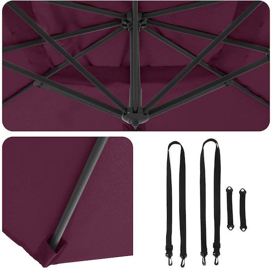 Hanging Metal Burgundy Parasol 3.52x2.51xH2.6m