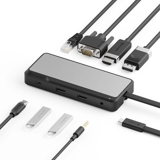 Alogic Fusion USB-C Docking Station με HDMI/DisplayPort 4K PD Ethernet και σύνδεση 3 Οθονών Γκρι