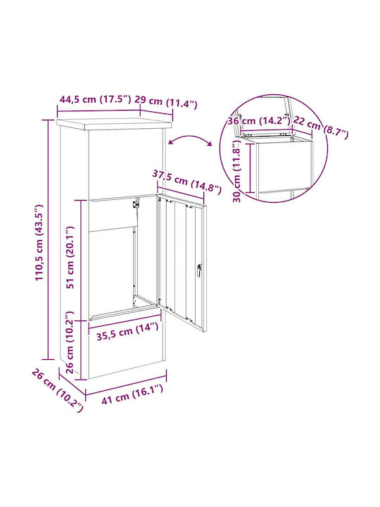 vidaXL Briefkasten Für Draußen Inox In Schwarz 44.5x29x110.5cm