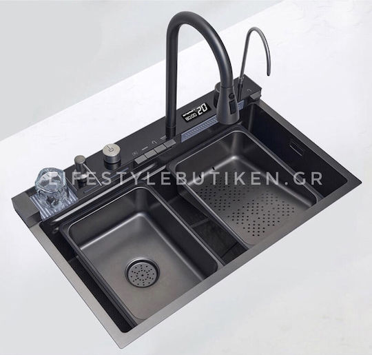 Naron Nr6521 Επικαθήμενος Νεροχύτης Inox Brushed με Μπαταρία Μ75xΠ46cm Γκρι