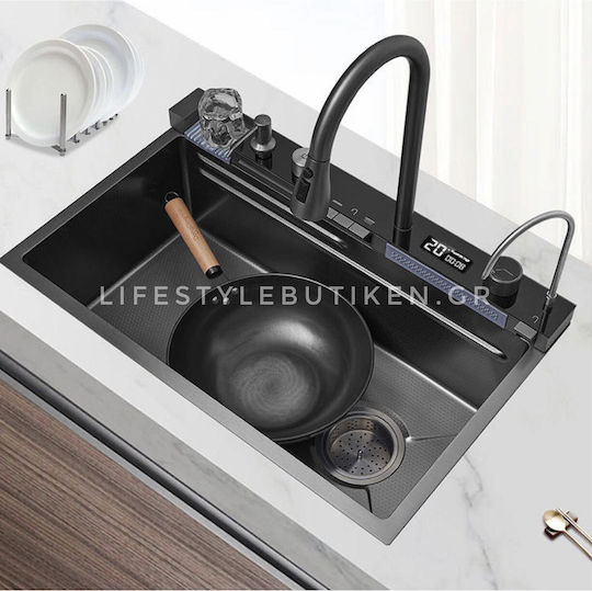 Naron Nr6521 Επικαθήμενος Νεροχύτης Inox Brushed με Μπαταρία Μ75xΠ46cm Γκρι