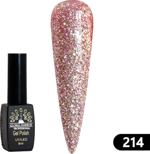 Global Fashion Black Elite Хибриден Лак за Нокти 214 с Glitter 8мл 1бр