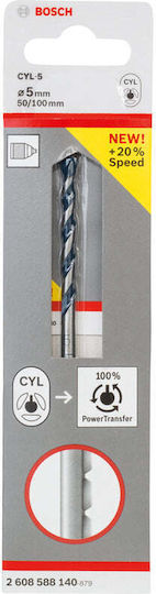 Bosch CYL-5 Διαμαντοτρύπανο Καρβιδίου με Κυλινδρικό Στέλεχος για Δομικά Υλικά, Γυαλί και Πλακίδια 5x100mm