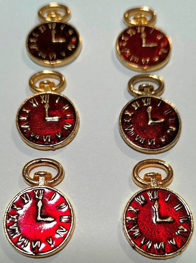 Set of 6 Small Metal Clocks – Bordeaux Gold-Plated Numbers & Gold Back 3cm Gold/Red-978