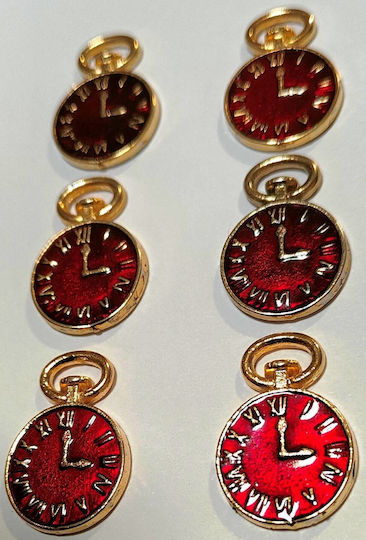 Set of 6 Small Metal Clocks – Bordeaux Gold-Plated Numbers & Gold Back 3cm Gold/Red-978