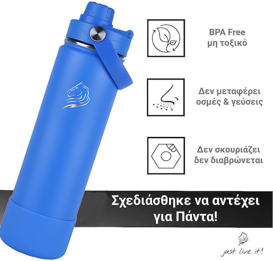 Cool'NMore Μπουκάλι Θερμός Ανοξείδωτο BPA Free 750ml Royal Blue με Επιστόμιο, Θηλιά, Καλαμάκι και Λαβή