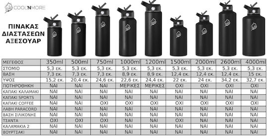 Cool'NMore Stainless Steel Thermos Bottle BPA Free 1lt Lava Grey with Handle Straw Loop and Mouthpiece