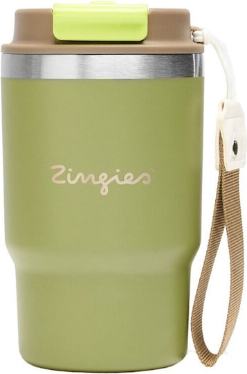 Zingies Ποτήρι Θερμός Ανοξείδωτο / Πλαστικό BPA Free 470ml Olive με Επιστόμιο