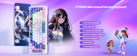 Redragon K708AK-RGB-PRO Ασύρματο Gaming Μηχανικό Πληκτρολόγιο 75% με RGB φωτισμό (Αγγλικό US) Πολύχρωμο