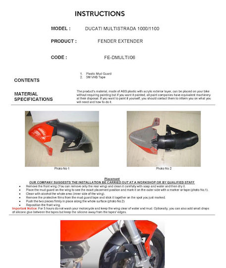 Ducati Multistrada 620 2003-2006 Vorne Flügel Erweiterung Motorrad-Aufkleber