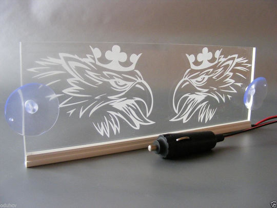 Decorative Laser Engraved Cabin Sign Blue Led 24v Scania 250mm90mm6mm Cable 15m Plug Lighter Socket