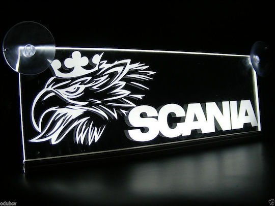 Decorative Laser Engraved Cabin Sign Blue Led 24v Scania 250mm90mm6mm Cable 15m Plug Lighter Socket