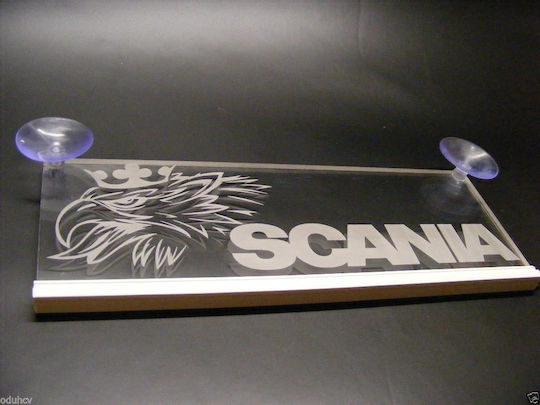 Decorative Laser Engraved Cabin Sign Blue Led 24v Scania 250mm90mm6mm Cable 15m Plug Lighter Socket