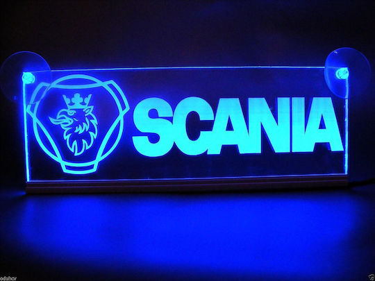 Decorative Laser Engraved Cabin Sign Blue Led 24v Scania 250mm90mm6mm Cable 15m Plug Lighter Socket