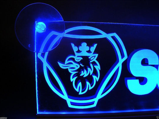 Decorative Laser Engraved Cabin Sign Blue Led 24v Scania 250mm90mm6mm Cable 15m Plug Lighter Socket