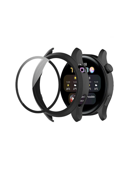 Strado 2in1 Пластмасов Калъф със Стъкло в Черен цвят за Huawei Watch 3 Pro