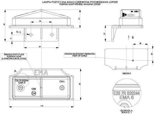 LKW-Volumenleuchten Weiß-Rot Funktion Lampen 12 24 V 1 Stück