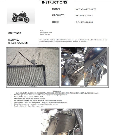 C-Racer Προστατευτικό Ψυγείου Μοτοσυκλέτας Kawasaki Z750 Μαύρο