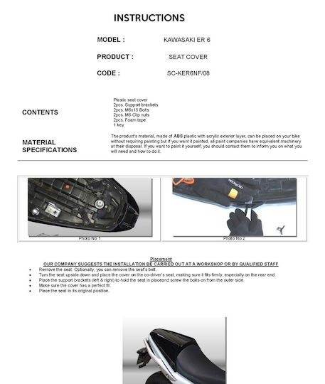 C-Racer Motorcycle Rear Seat Cover Kawasaki ER6-n Black