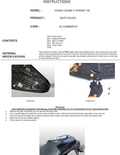 C-Racer Motorcycle Monoseat for Honda Hornet 600 Black 1pcs