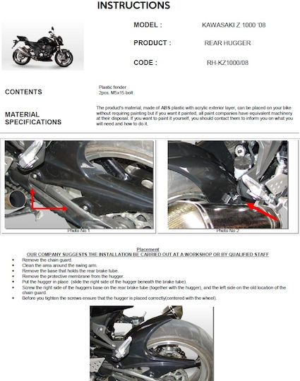 C-Racer Back Motorcycle Rear Wheel Fender for Kawasaki Z1000 Black 1pcs