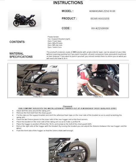 C-Racer Πίσω Φτερό Πίσω Τροχού Μοτοσυκλέτας για Kawasaki Ninja 250 R Μαύρο