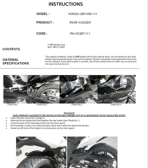 C-Racer Πίσω Φτερό Πίσω Τροχού Μοτοσυκλέτας για Honda CBF 1000 Μαύρο